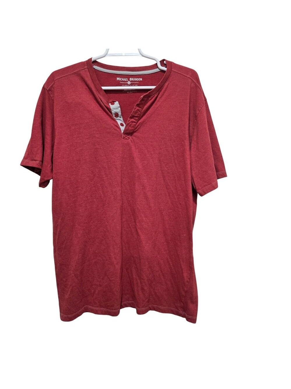 Michael Brandon Red Heathered Henley Tee XL Mens Shirt